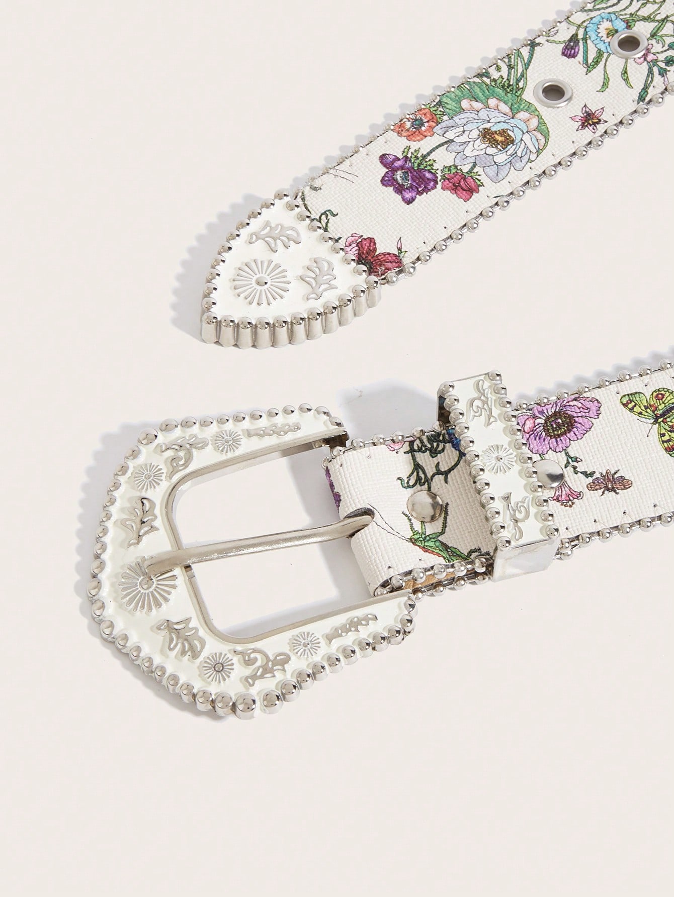 SHEIN 1pc Vintage Western Floral Embossed Women Leather Belt - Image 3