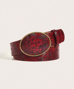 SHEIN 1pc Women's Vintage Metal & PU Grape Print Belt