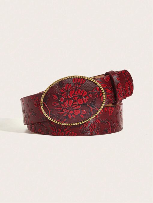SHEIN 1pc Women's Vintage Metal & PU Grape Print Belt