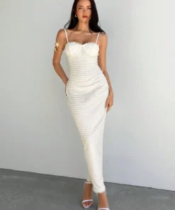 SHEIN Aloruh Elegant Apricot Color Spaghetti Strap Slim Long Dress