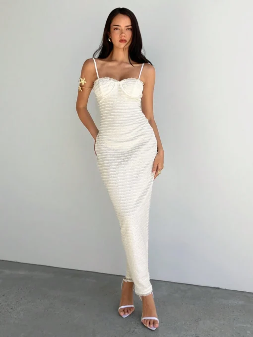 SHEIN Aloruh Elegant Apricot Color Spaghetti Strap Slim Long Dress