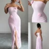 SHEIN Elenzga Sexy Strapless Waist-Cinched Sleeveless Vintage Elegant Midi Dress
