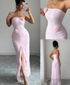 SHEIN Elenzga Sexy Strapless Waist-Cinched Sleeveless Vintage Elegant Midi Dress