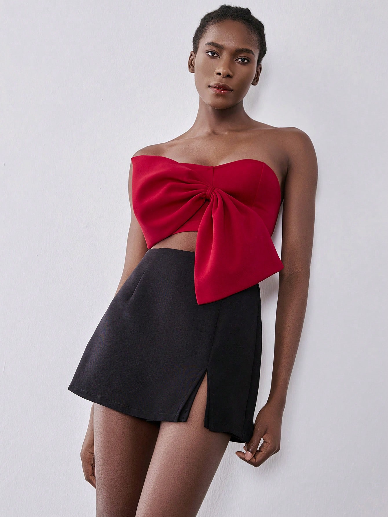 SHEIN Lumivelle Stretchy Knit Fabric Solid Color Bodycon 3D Bow Metal Zipper Elegant Sexy