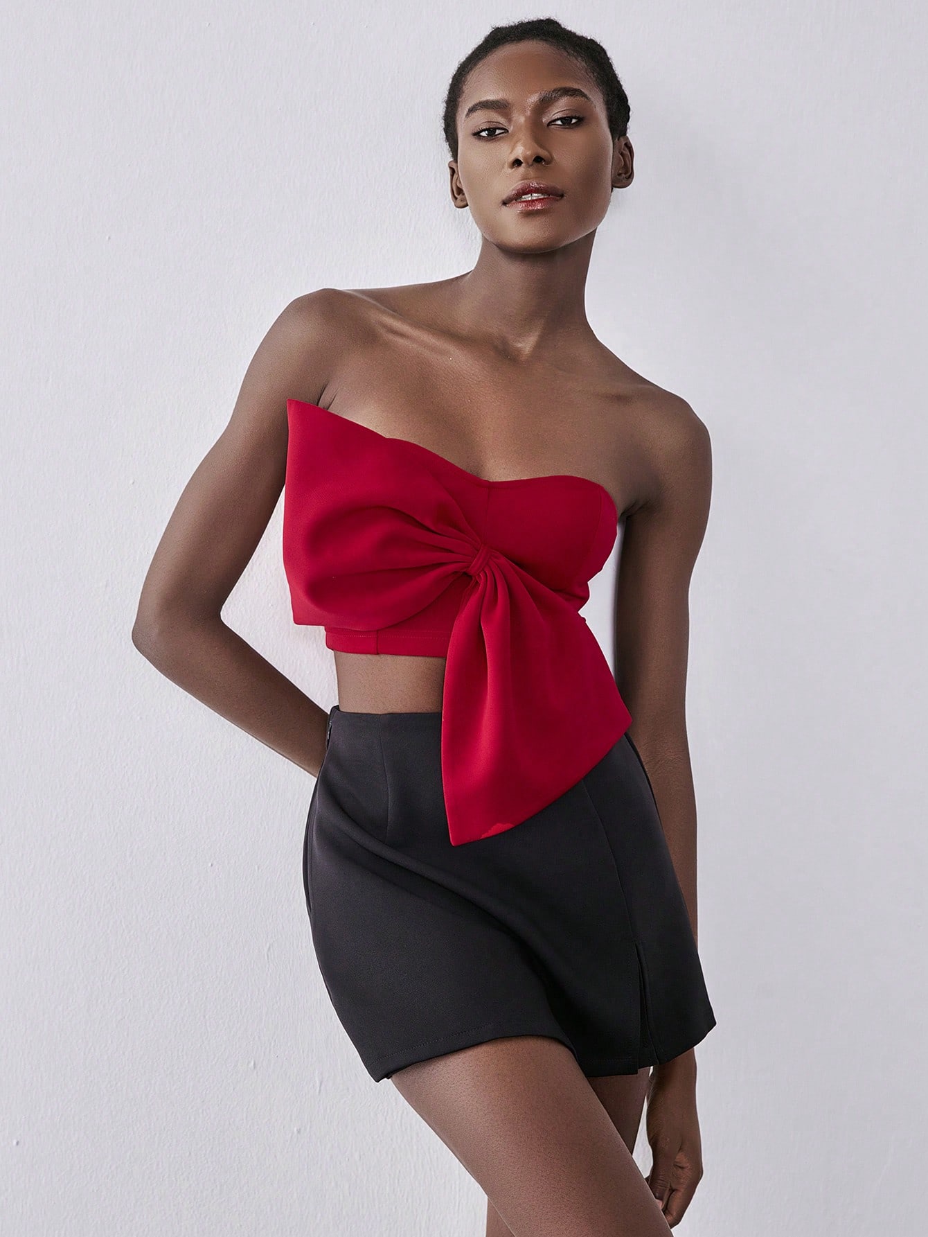 SHEIN Lumivelle Stretchy Knit Fabric Solid Color Bodycon 3D Bow Metal Zipper Elegant Sexy - Image 3