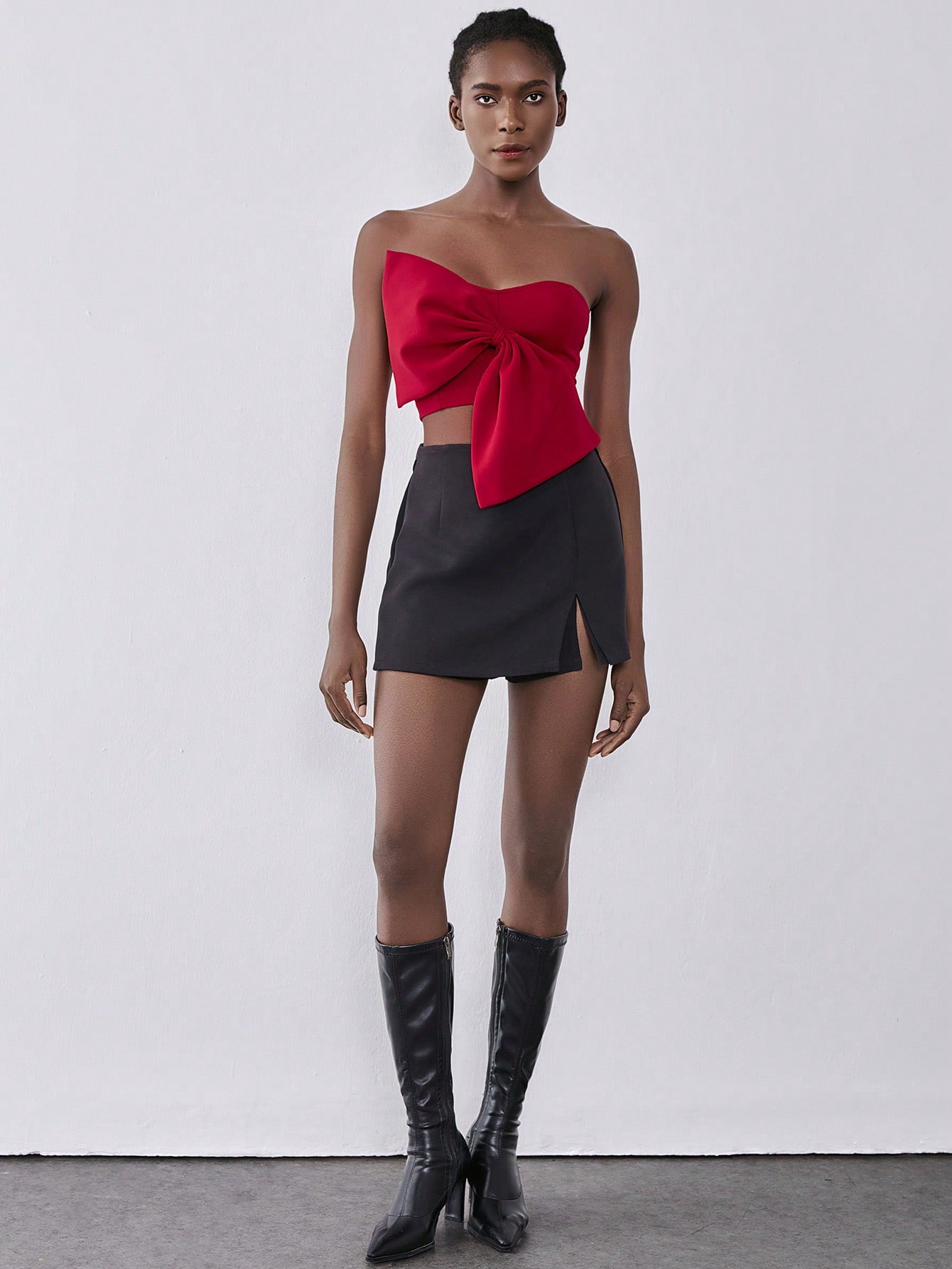 SHEIN Lumivelle Stretchy Knit Fabric Solid Color Bodycon 3D Bow Metal Zipper Elegant Sexy - Image 4