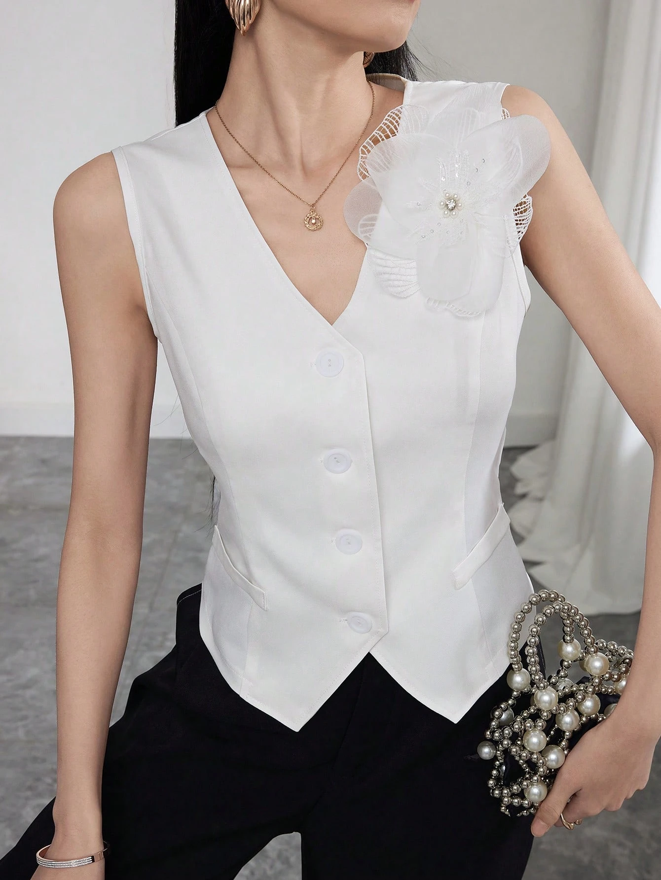 SHEIN Modelyn 3d Floral Design Women's Thin Suit Vest - Image 4