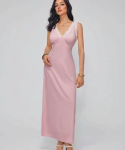 SHEIN Roylia Sleeveless Lace Trim Elegant Dress