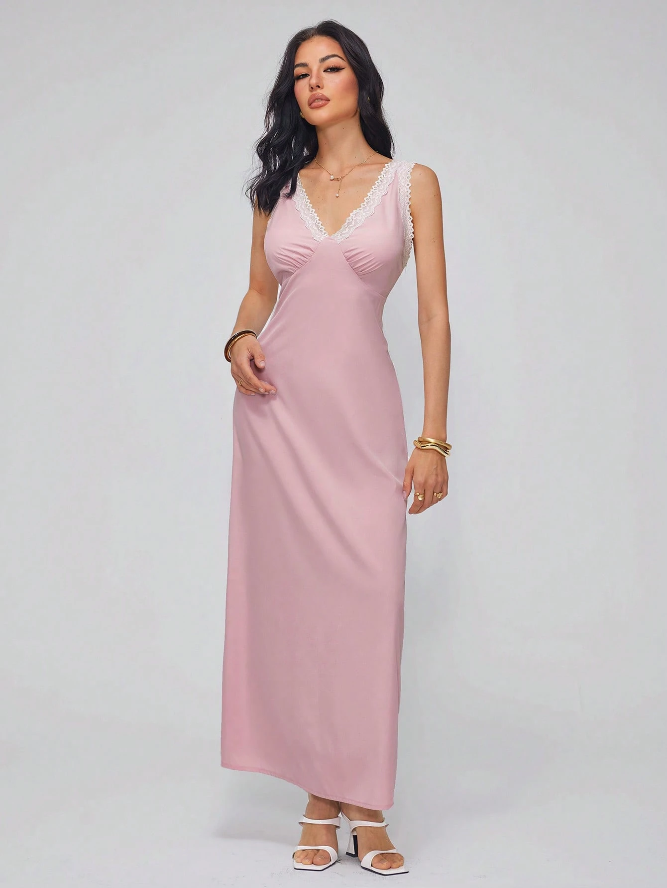 SHEIN Roylia Sleeveless Lace Trim Elegant Dress