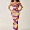 SHEIN Vixey Fully Lined Floral Print Mesh One Shoulder Ruched Maxi Dress