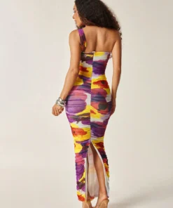 Alternative view of SHEIN Vixey Fully Lined Floral Print Mesh One Shoulder Ruched Maxi Dress