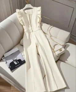 SHEIN Clasi Women's Solid Color Zipper Design Cap Sleeve Elegant Jumpsuit