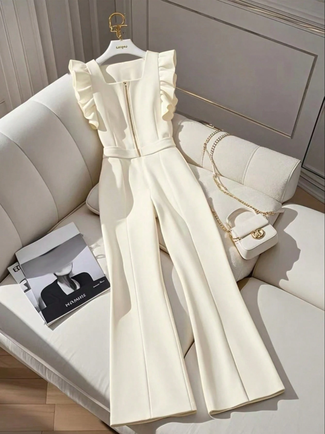 SHEIN Clasi Women's Solid Color Zipper Design Cap Sleeve Elegant Jumpsuit