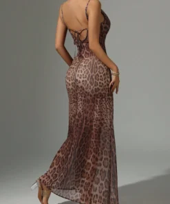 Alternative view of SHEIN Women's Sexy Sheer Leopard Print Fishtail Hem Cami Dress