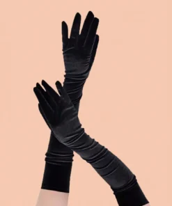 1 Pair Black Long Gloves, Suitable For Parties, Costume Parties