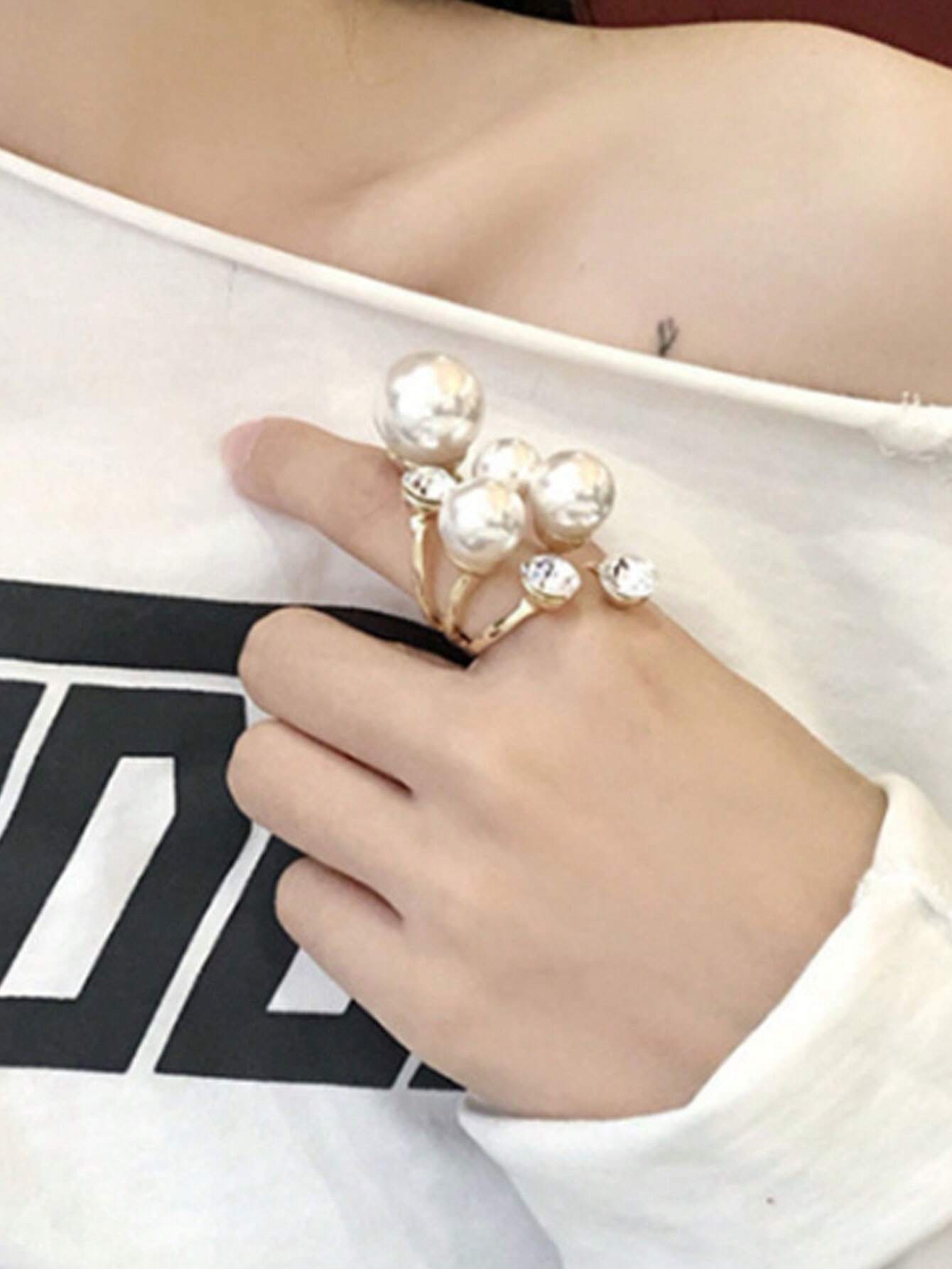 SHEIN 1 Pc Opening Adjustable Faux Pearl Ring Personalized - Image 2