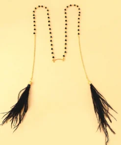 1pc Black Bead & Feather Decor Face Chain Nose Ring