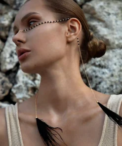 Alternative view of SHEIN 1pc Black Bead & Feather Decor Face Chain Nose Ring