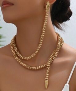 1pc Women Retro Punk Style Snake Wrap Around Earrings Necklace Set, Fashion Accessory
