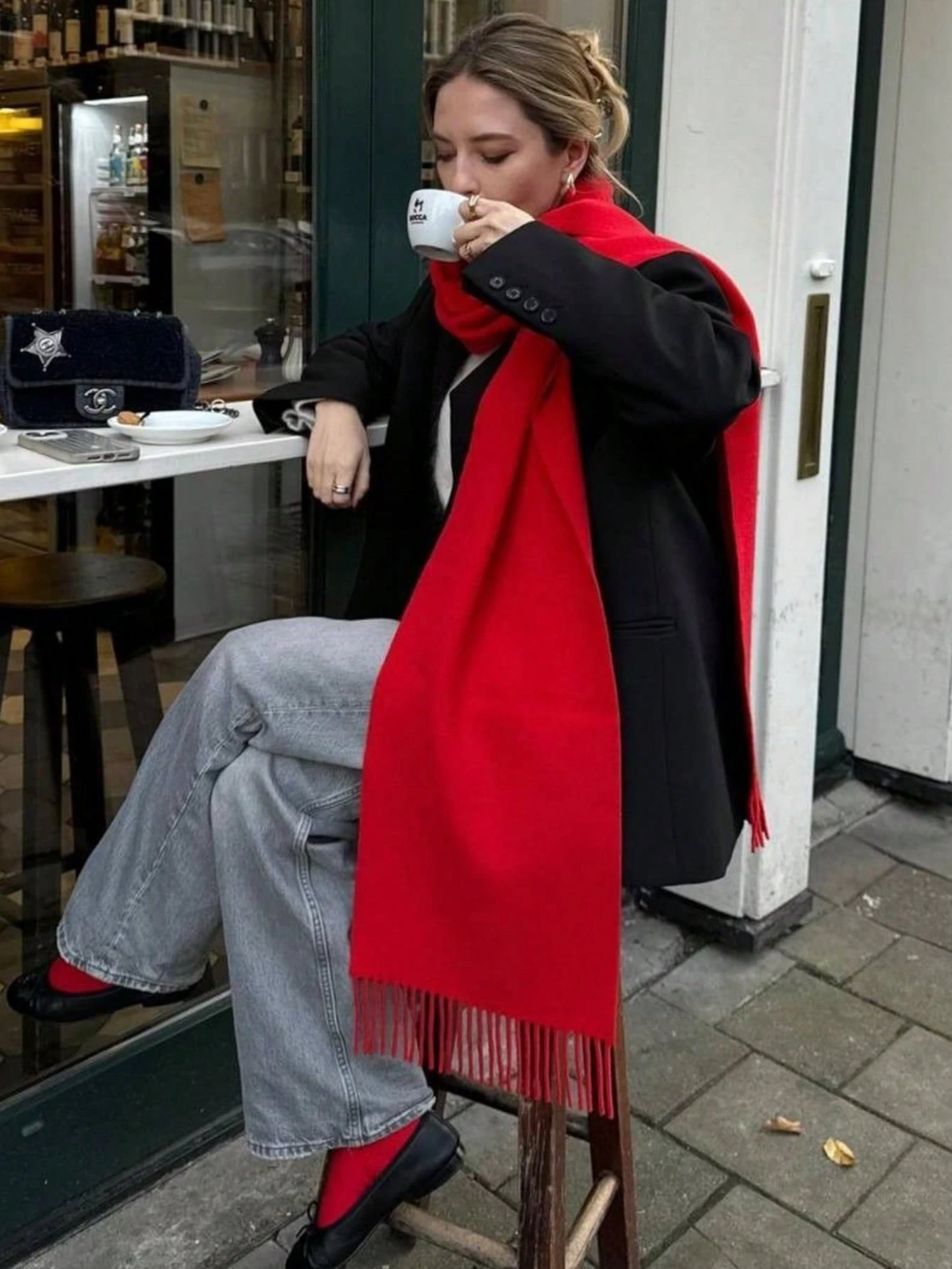 SHEIN 1pc Women's Solid Color Faux Cashmere Scarf - Image 2