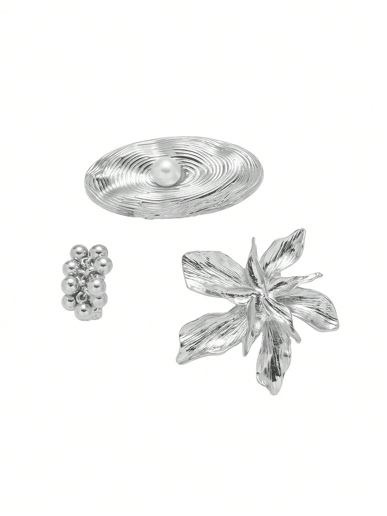 SHEIN 3pcs Exaggerated Metal Large Flower, Small Ball, Spiral Design Rings - Image 3