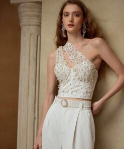 MOTF PREMIUM FAUX PEARL ONE SHOULDER TOP