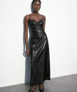 Maija Women's Solid Metal Eyelet Sexy Spaghetti Strap Dress