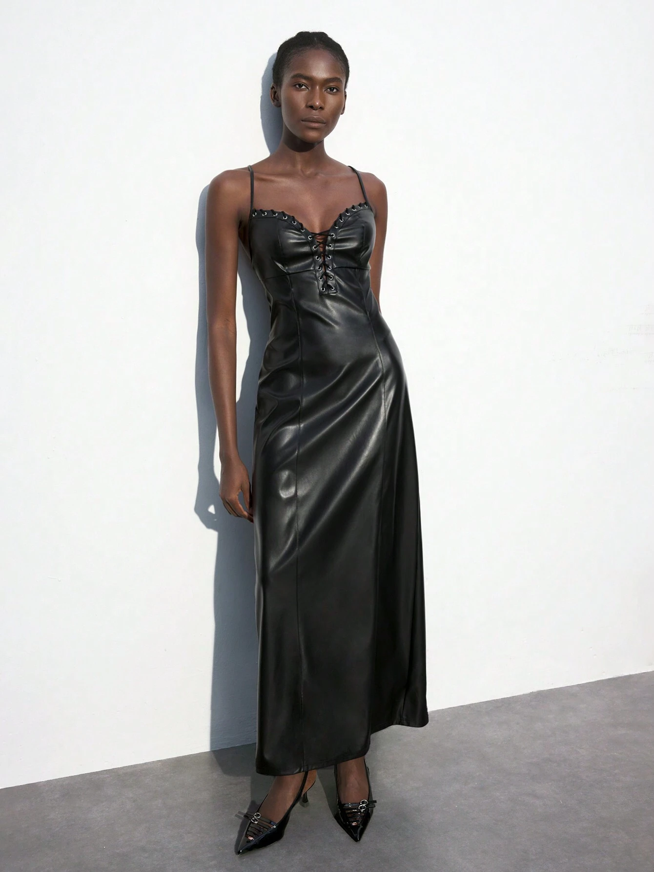 Maija Women's Solid Metal Eyelet Sexy Spaghetti Strap Dress