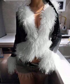 SHEIN Patchwork Contrast Color Faux Fur Coats For Women, Luxurious And Elegant Style