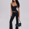 SHEIN Metal Eyelet Decor High Waist Flare Pants, Slimming & Elongating Design