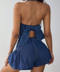 Alternative view of SHEIN EZwear Women's Sexy Backless Halter Neck Fashionable Elegant Casual Denim Vest