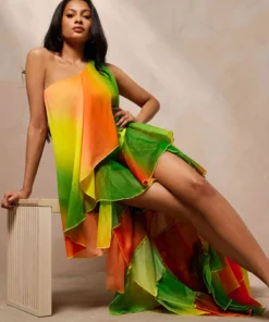 Alternative view of SHEIN Vixey Ombre Printed Chiffon One Shoulder Asymmetrical Hem Top