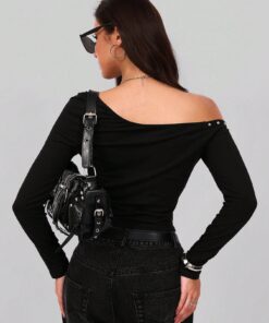 Alternative view of SHEIN Women's Asymmetric Punk Sexy One Shoulder Exposed Shoulder Top
