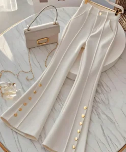 Women's Summer Solid Color Versatile Daily Commute Slimming High Waist Flared Pants