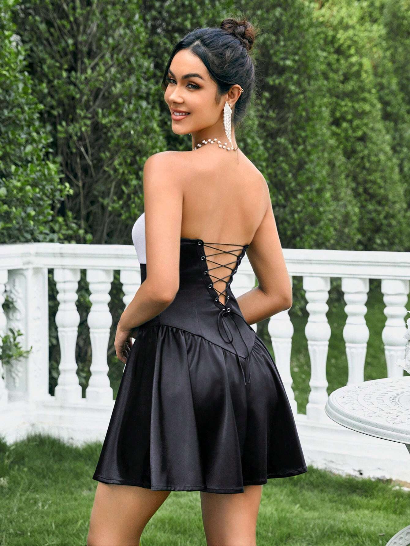 Zolique Color Block A-Line Party Strapless Dress