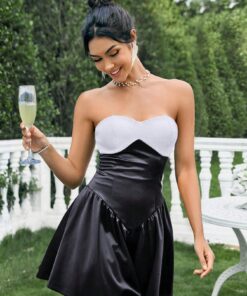 Zolique Color Block A-Line Party Strapless Dress