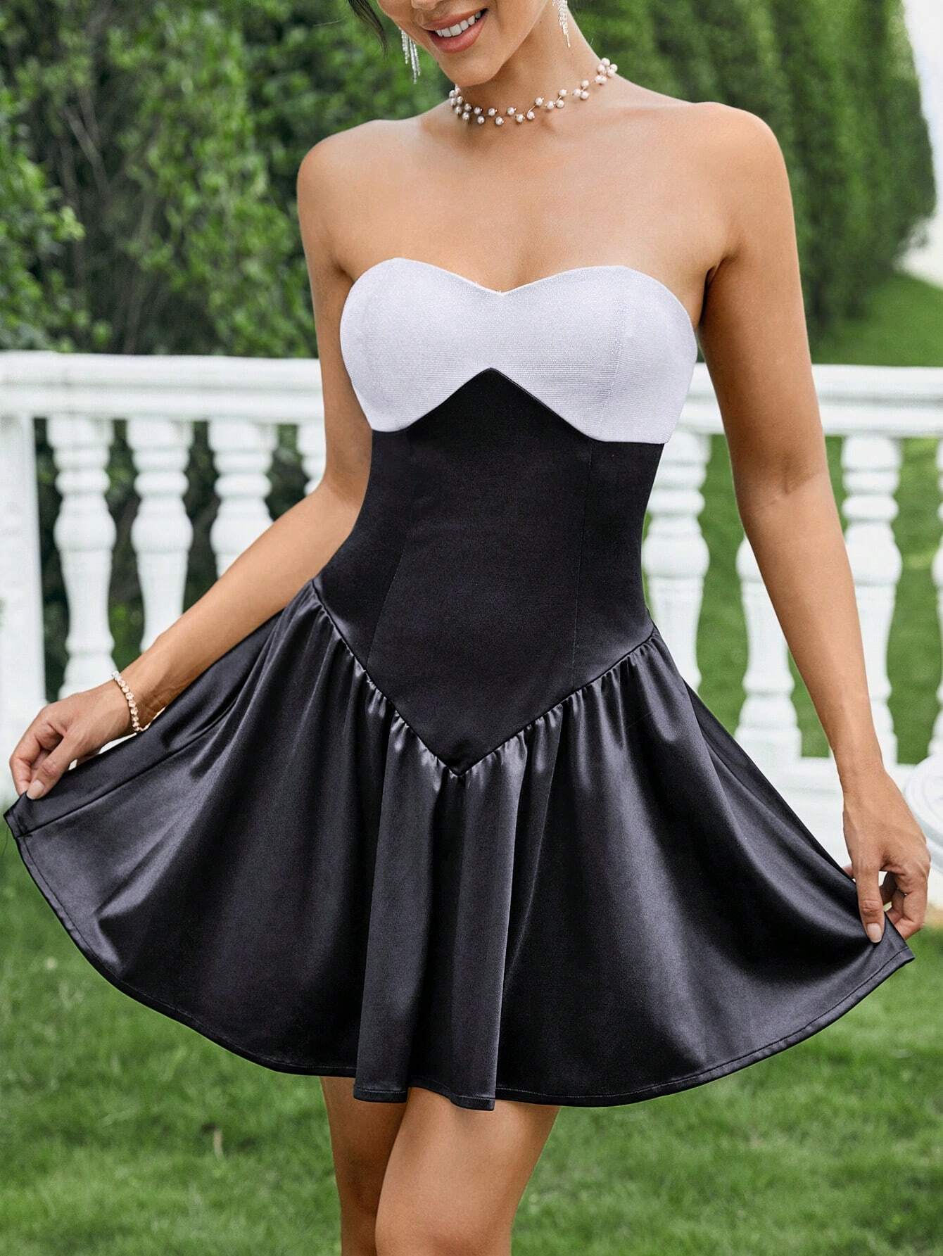 SHEIN Zolique Color Block A-Line Party Strapless Dress - Image 3