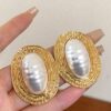 1 Pair Metal Asymmetrical Ruched Striped Ellipse Pearl Earrings