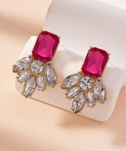 1 Pair Stylish Design New Fuchsia Gemstone Geometric Flower