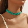1pc Elegant French Short Multi-Layer Turquoise Beaded Choker Necklace For Women