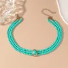 1pc Elegant French Short Multi-Layer Turquoise Beaded Choker Necklace For Women
