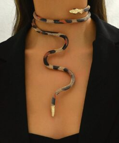 1pc Fashionable Exaggerated Adjustable Faux Snakeskin Pattern Choker Necklace