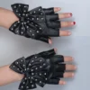 Cute 1pair Black Rivet Bow Decor PU Leather Gloves