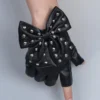 Cute 1pair Black Rivet Bow Decor PU Leather Gloves
