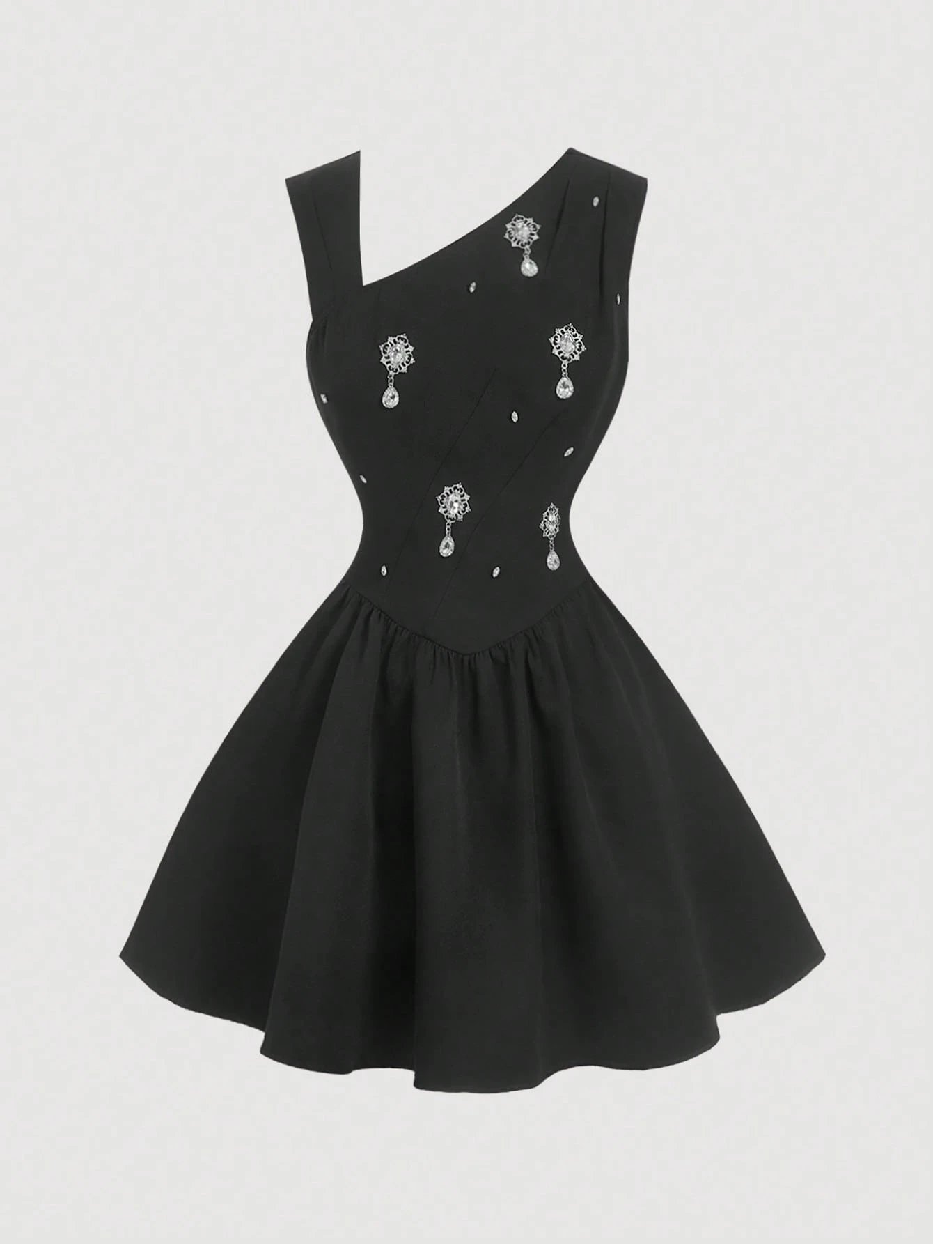 MOD Black Asymmetric Mandarin Collar Mini Dress