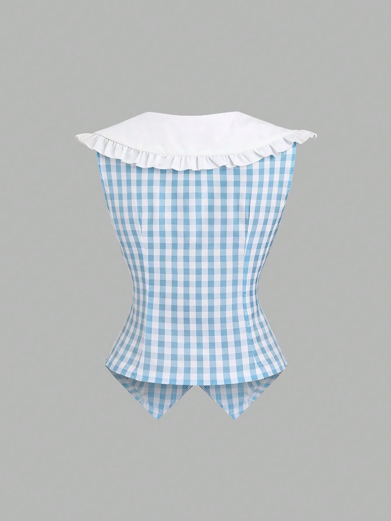 SHEIN Sweetra 2022 Summer New Sweet Fitted Sleeveless Navy Collar Plaid Crop Shirt - Image 3