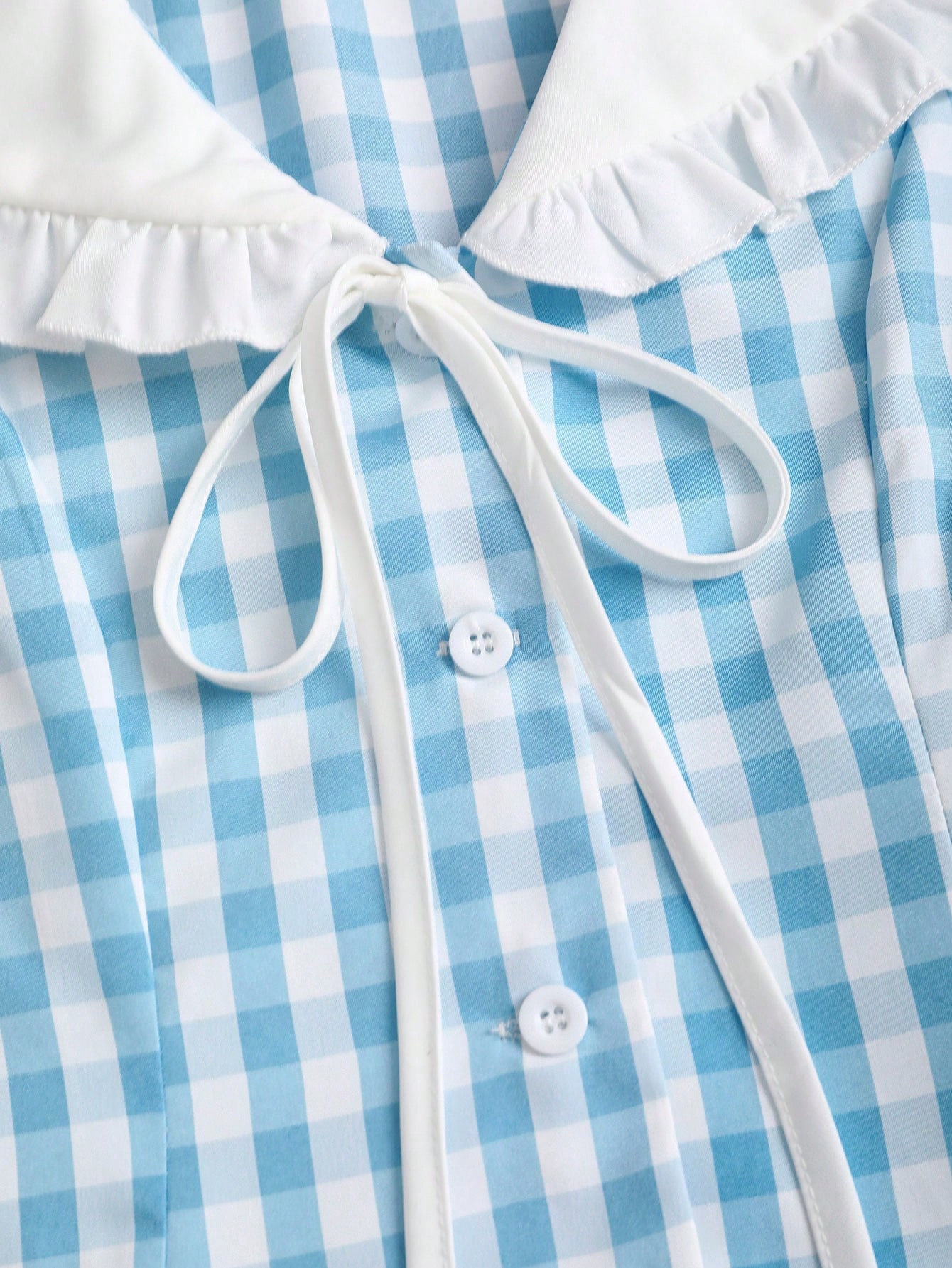 SHEIN Sweetra 2022 Summer New Sweet Fitted Sleeveless Navy Collar Plaid Crop Shirt - Image 4